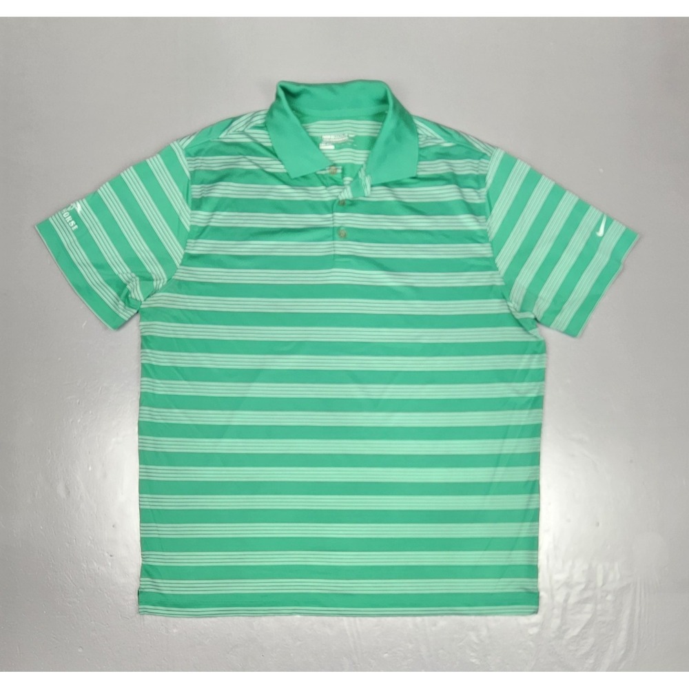 Nike Golf Polo Shirt Mens XXL Green Tour Performance Dri-Fit Stripe Iron Horse